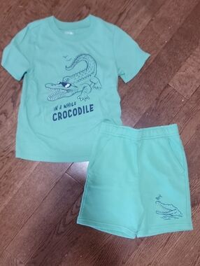 Kids Green Crocodile Tee & Shorts Set